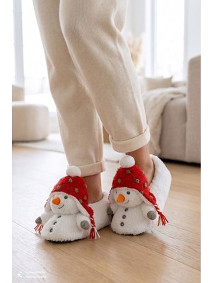 Twigy Snowman Kadın, Garson Boy Hayvanlı Panduf Beyaz-Kırmızı 36/41