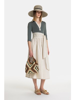 Vakko Khaki-Beige Dress