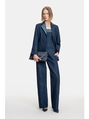 Vakko Navy Wide-Leg Trousers