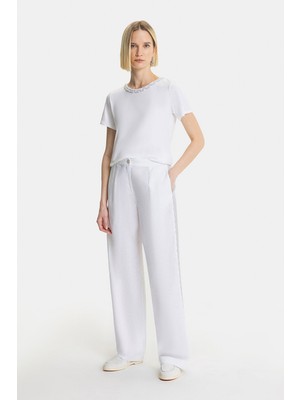 Vakko White Linen Trousers