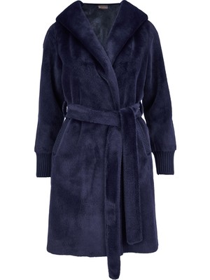 Vakko Navy Eco Fur Coat