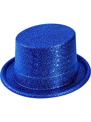 Mavi Simli Glitter Silindir Parti Şapkası