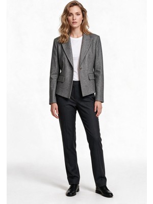 Ekol Kadın Çentikli Yaka Tek Düğmeli Blazer Ceket Yün Karışımlı