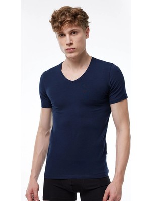 Malabadi Erkek Lacivert V Yaka Kısa Kollu Modal T-Shirt Body 032