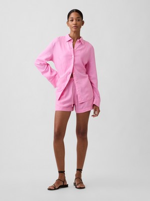 Gap Kadın Pembe 4" High Rise Pull-On Keten Karışımlı Şort