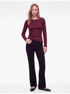Koton Pamuklu Asimetrik Kayık Yaka Kolsuz Slim Fit Uzun Kollu Tişört