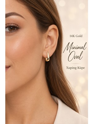 Sacce Scarves & Accessories Xuping Mini Oval Halka Küpe 14K Gold Renk Minimal Küpe 1 Çift