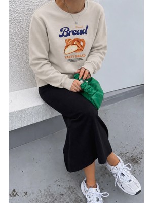 Monila Kadın Premium Kumaş 3 Iplik Şardonlu Baskılı Sweatshirt