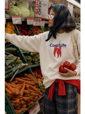 Monila Kadın Premium Kumaş 3 Iplik Şardonlu Biber Baskılı Sweatshirt