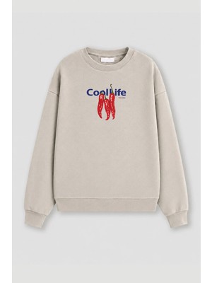 Monila Kadın Premium Kumaş 3 Iplik Şardonlu Biber Baskılı Sweatshirt