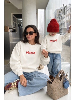Monila Kadın Premium Kumaş 3 Iplik Şardonlu Anne Baskılı Sweatshirt