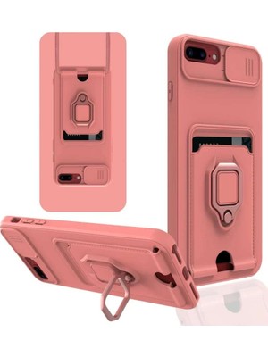 iPhone 7 Plus Kılıf Zuma Kartvizitli Yüzüklü Silikon - Pembe