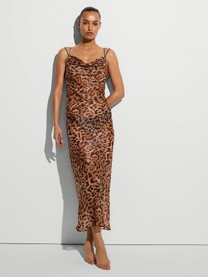 Victoria's Secret Leopard Chiffon Draped Maxi Slip Dress