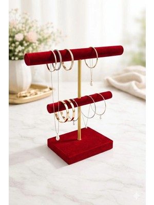Premium Kadife Takı Standı Organizer – Şifonyer Üstü Kolye Küpe Askılığı