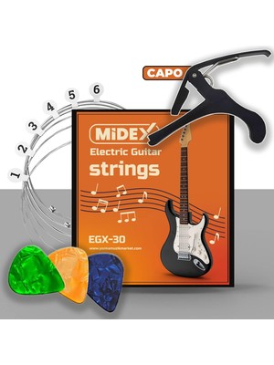 Tr EGX-30C Elektro Gitar Teli Takımı Pena ve Kapo (Capo) Seti