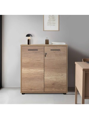 Tr Newyork 2 Raflı Kilitli Kapaklı Kitaplık -Açık Ceviz(Tori) 76X75X34 cm (Gxyxd)