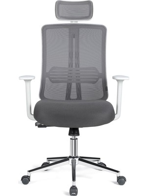 Tr Velore x Ergonomik Ofis Koltuğu, Fileli, Metal Ayaklı, Beyaz Renk, Çalışma Koltuğu