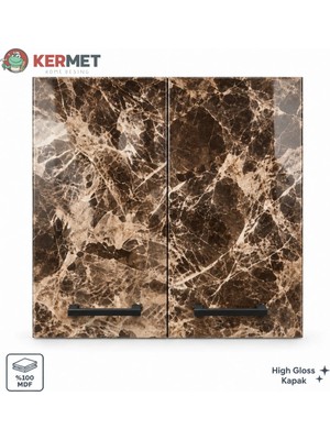 Kermet Home Kermethome 60 cm %100 Mdf Mutfak Üst Dolabı 2 Kapaklı Raflı Emperador Kahve