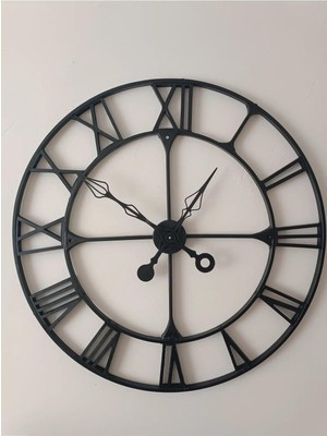 Tr Büyük Metal Duvar Saati, Roma Rakamları, 90 Cm, Siyah