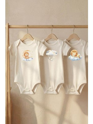 Tr Lu 3'lü Set Sevimli Hayvanlar Baskılı Kısa Kollu Çıtçıtlı Bebek Body Badi Zıbın