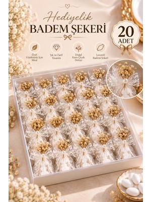 Mercan Hediyelik Dantel Kurdele Kuru Çiçek ve Inci Detaylı Badem Şekeri Hediyeliği