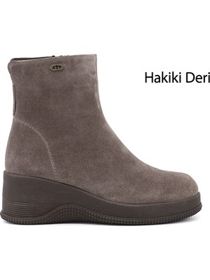 Gönderi(r) Kadın Vizon Süet  Fermuarlı Dolgu Topuklu Hakiki Deri Bot