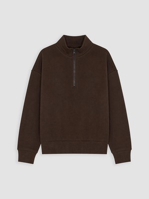 Lc Waikiki Yeni Sezon Kahverengi Fermuarlı Dik Yaka Kız Çocuk Sweatshirt