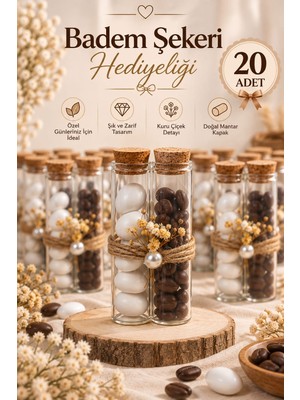 Mercan Hediyelik Çift Cam Tüplü Badem Şekeri & Kahve Çekirdeği Hediyeliği
