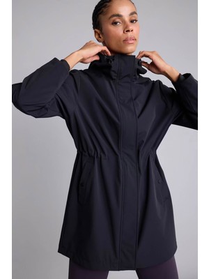 Defacto Beli Büzgülü Long Fit Siyah Kadın Yağmurluk&rüzgarlık H0001AX/BK81