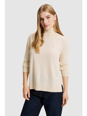 U.S. Polo Assn. Kadın Krem Melanj Balıkçı Yaka Basic Kazak 50313621-VR159