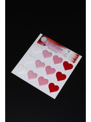 Tr Renk Kırmızı Kalp 12 Adet Hazır Kendinden Yapışkanlı Sticker Mühür RM2119