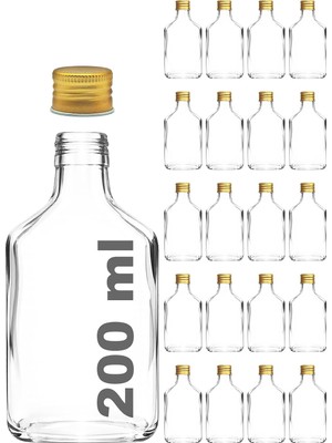 Tr 200 ml Yassı Şeffaf Cold Brew Şişesi Altın Metal Kapaklı 200 cc Soğuk Kahve Cam Şişe 20