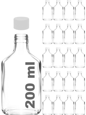 Tr 200 ml Yassı Şeffaf Cold Brew Şişesi Beyaz Plastik Kapaklı 200 cc Soğuk Kahve Cam Şişe 20