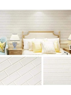 Tr NW63 Beyaz 3D Sade Tuğla Kendinden Yapışkanlı Duvar Paneli 6 Adet