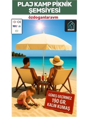 Tr Özdoğanlar 2 Metre Krem Şemsiye, 10 Telli, Polyester Kumaş, Güneş Bahçe Havuz Balkon Plaj