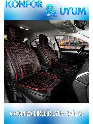 Tr Ackstore Yarı Deri Oto Koltuk Kılıfı Tam 5li Set Mars Siyah-Kırmızı Renk Hyundai Accent Er