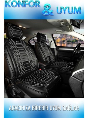 Tr Ackstore Yarı Deri Oto Koltuk Kılıfı Tam 5li Set Mars Siyah-Beyaz Renk Fiat Tipo ile Uyumlu
