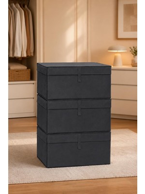Tr Çok Amaçlı Saklama Kutusu Düzenleyici Kapaklı Sandık Tipi Kutu Hurç Organizer 3 Lü Set (A