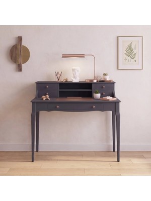Wooding Mobilya 110 cm 5 Çekmeceli Antrasit Raflı Konik Masif Çalışma Masası