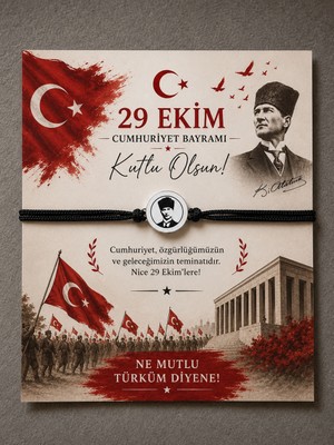 Blondcoo Trend 10’lu 29 Ekim Tasarımlı Hediye Kartlı Atatürk Temalı Bileklik Seti