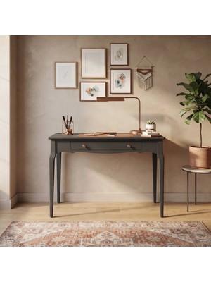 Wooding Mobilya 110 cm Çekmeceli Gri Konik Masif Çalışma Masası