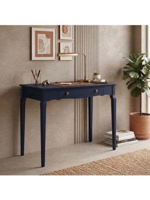 Wooding Mobilya 110 cm Çekmeceli Lacivert Konik Masif Çalışma Masası
