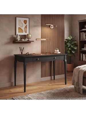 Wooding Mobilya 110 cm Çekmeceli Antrasit Konik Masif Çalışma Masası