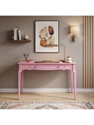 Wooding Mobilya 120 cm Çekmeceli Pembe Konik Masif Çalışma Masası