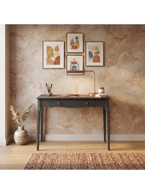 Wooding Mobilya 120 cm Çekmeceli Gri Konik Masif Çalışma Masası