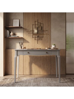 Wooding Mobilya 110 cm Çekmeceli Açık Gri Konik Masif Çalışma Masası