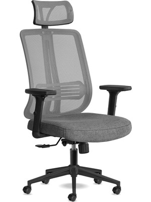 Tr Spark Ofis Sandalyesi Baş Destekli Fileli Sırt Ergonomik Çalışma Koltuğu (Gri Siyah)
