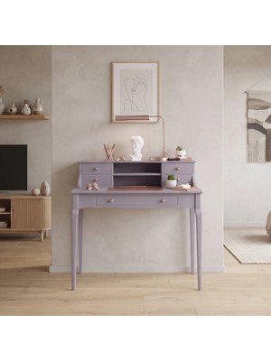 Wooding Mobilya 100 cm 5 Çekmeceli Gri Raflı Konik Masif Çalışma Masası