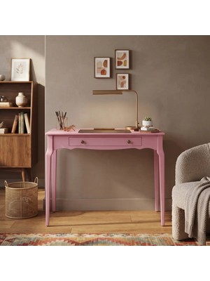 Wooding Mobilya 110 cm Çekmeceli Pembe Konik Masif Çalışma Masası