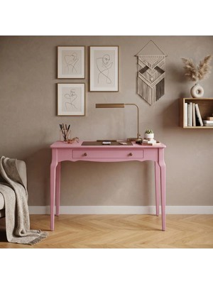 Wooding Mobilya 100 cm Çekmeceli Pembe Konik Masif Çalışma Masası
